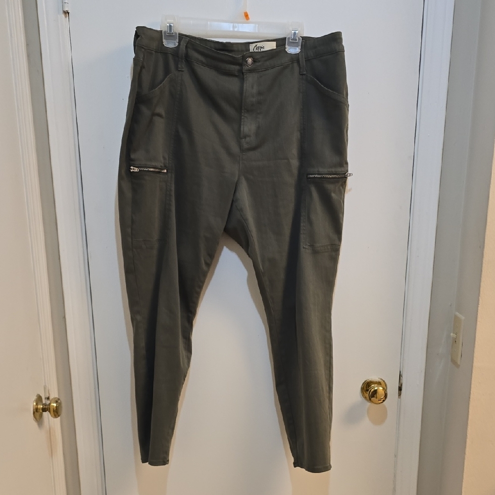 Cosmic Blue Love 18W Olive Green Skinny Jeggings